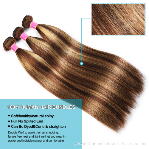 Wholesale Brazilian Straight Human Hair  Bundles Cheap Highlight Color Remy Cuticle Aligned Human Hair Weave Bundles Extensions